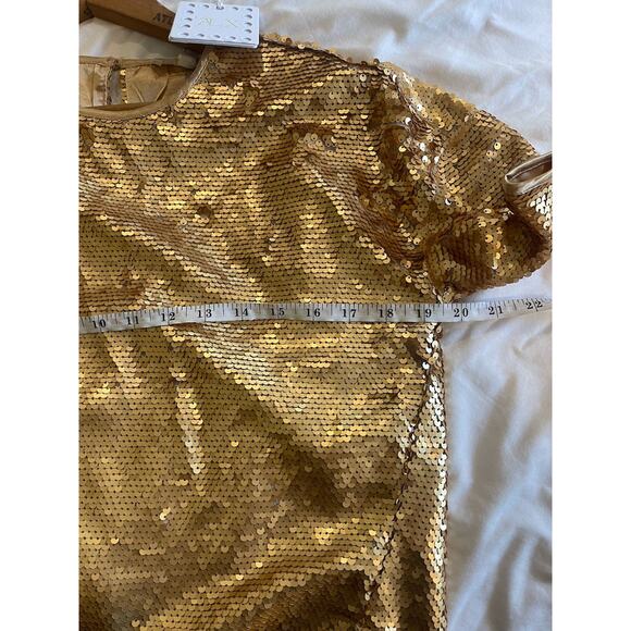 Le' AL.X Gold Sequin Blouse Disco Glamorous Chic Holiday Party XS NWT - Picture 3 of 5